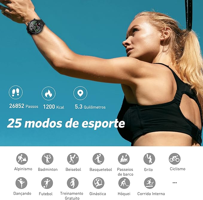 Relógio Inteligente Tranya S2 Tela Full Touch 1.28" Resistente à Água com Modos Esportivos e Recebimento de Notificações Smartwatch