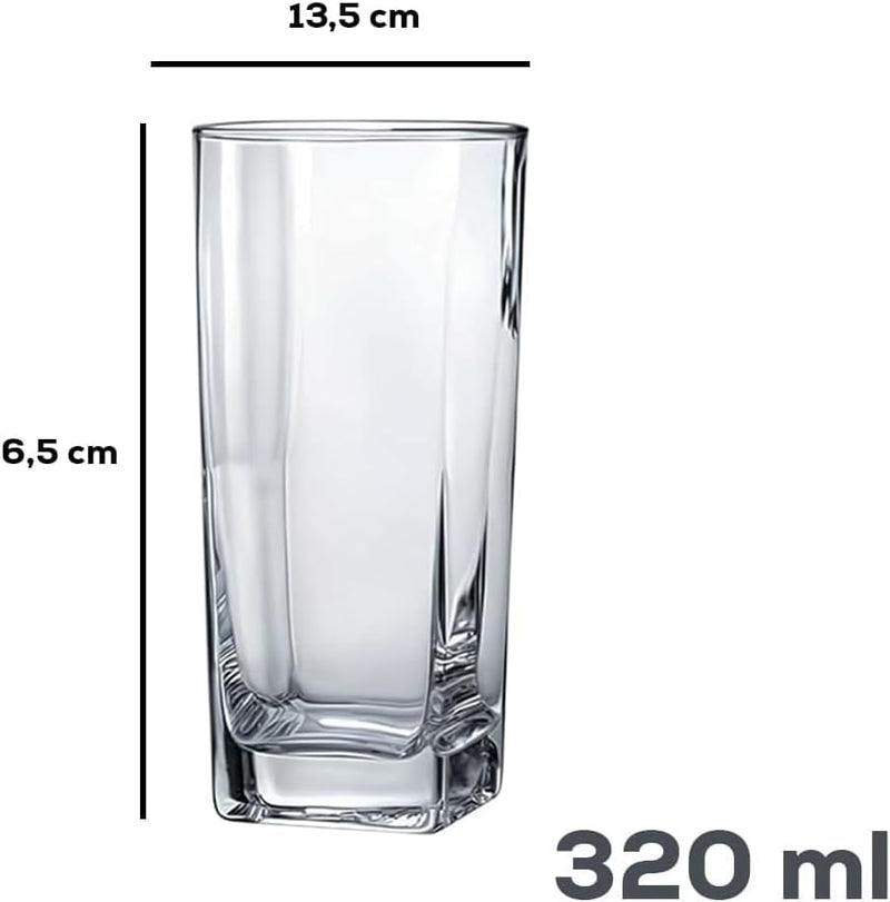 Conjunto de 6 Copos de Vidro Texas Quadrado 320 ml, Transparente, para Água, Suco e Refrigerante, Jogo de Copos