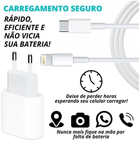Cabo Usb-C-Lightning + Fonte Carregador 25W Turbo Compatível iPhone X Xr SE 11 12 13 14 Premium LAGUS IMP.