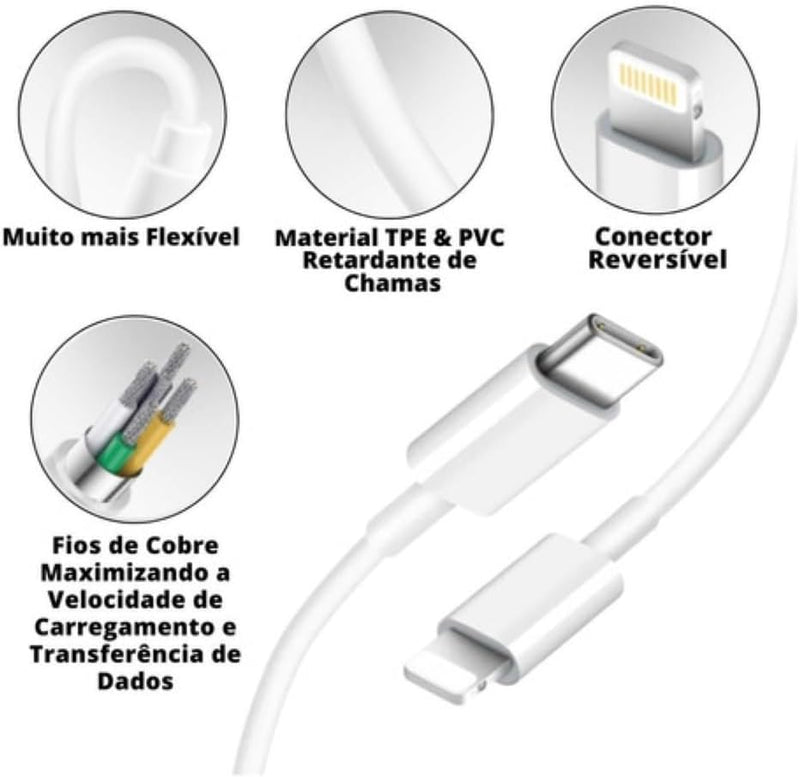Cabo Usb-C-Lightning + Fonte Carregador 25W Turbo Compatível iPhone X Xr SE 11 12 13 14 Premium LAGUS IMP.