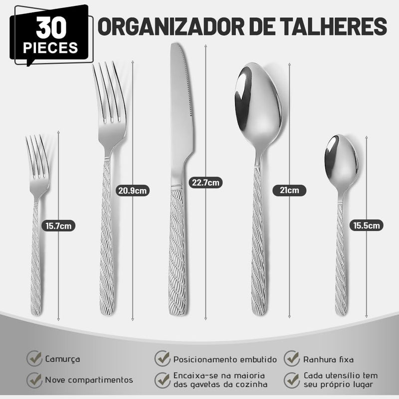 Faqueiro em Aço Inox com 30 Peças, Jogo de Talheres, Talheres, Faqueiro, Talher, Conjunto de Talheres, Jogo de Talher, Kit Talheres, Jogo Talheres, Talheres Inox, Faqueiro Inox (Prata