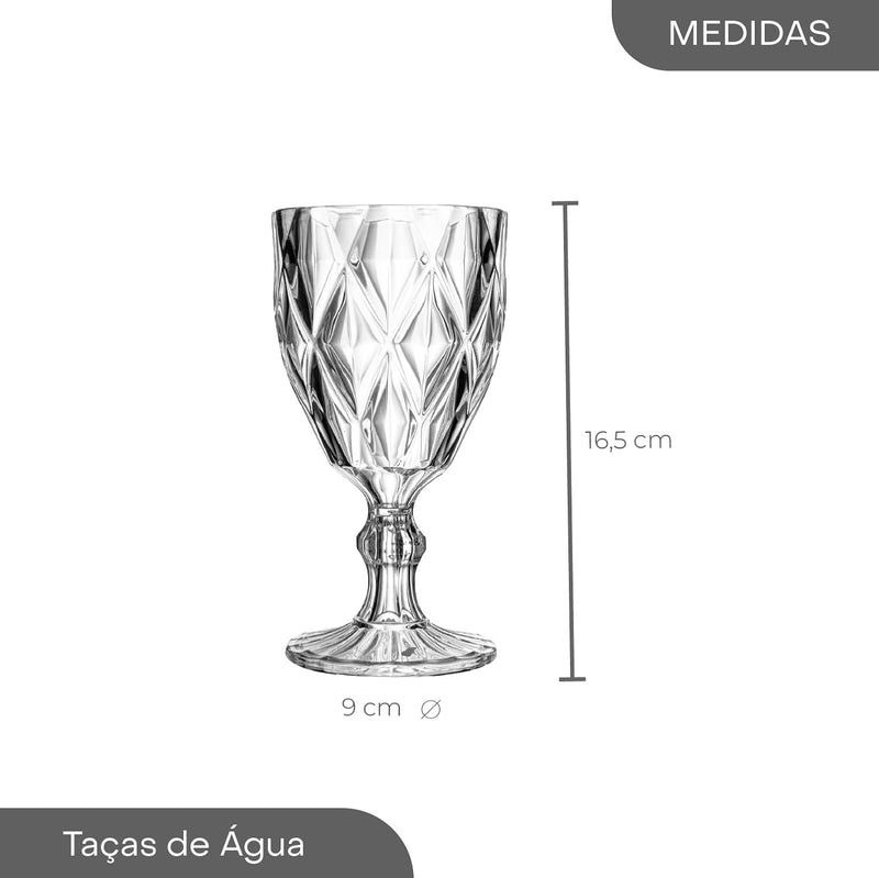 LYOR -- Conjunto de 6 Taças de Vidro Para Água Diamond 325ml Transparente - Mesa Posta - Itens Para Casa - Utensílios de Cozinha - Enxoval - Casamento - Decoração - Utilidades Domésticas