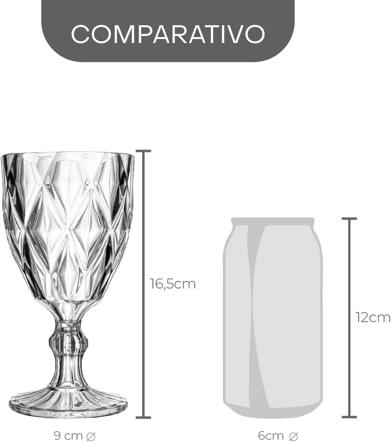 LYOR -- Conjunto de 6 Taças de Vidro Para Água Diamond 325ml Transparente - Mesa Posta - Itens Para Casa - Utensílios de Cozinha - Enxoval - Casamento - Decoração - Utilidades Domésticas