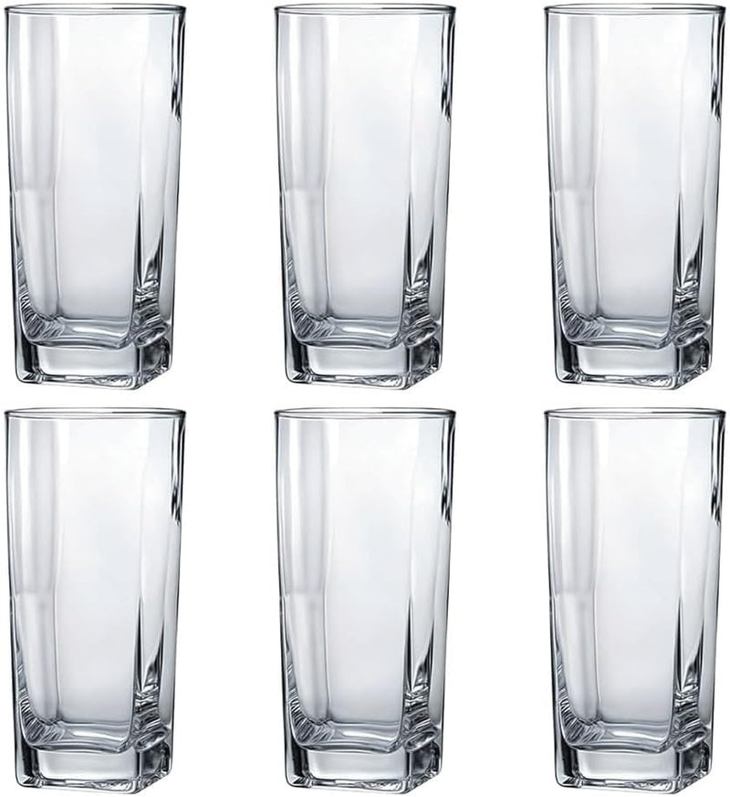 Conjunto de 6 Copos de Vidro Texas Quadrado 320 ml, Transparente, para Água, Suco e Refrigerante, Jogo de Copos