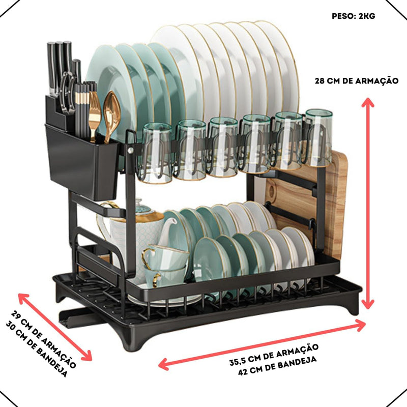 Escorredor de Louça Inox com Porta Pratos Talheres Copos Modular Master (Preto)