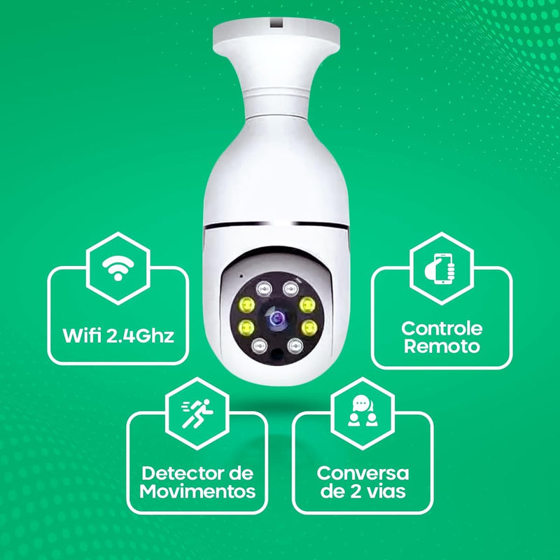 Camera Ip Inteligente 1080P Wifi Lampada Panoramica Giratória 360° Yoosee Espiã e Segurança | Alpha Ecom
