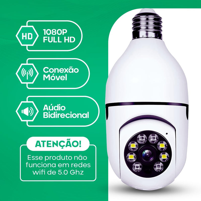 Camera Ip Inteligente 1080P Wifi Lampada Panoramica Giratória 360° Yoosee Espiã e Segurança | Alpha Ecom