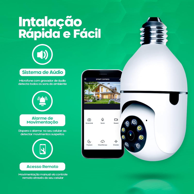 Camera Ip Inteligente 1080P Wifi Lampada Panoramica Giratória 360° Yoosee Espiã e Segurança | Alpha Ecom