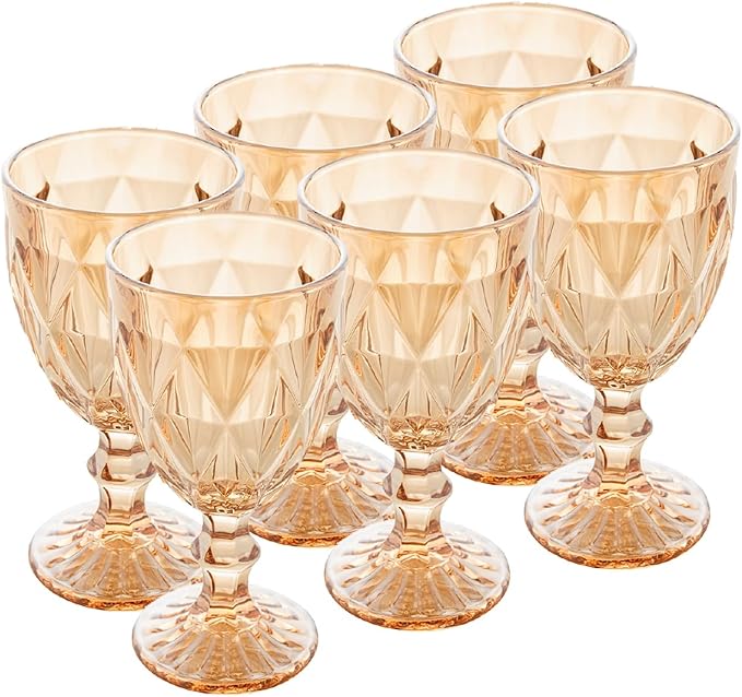 LYOR -- Conjunto de 6 Taças de Vidro Para Água Diamond 325ml Transparente - Mesa Posta - Itens Para Casa - Utensílios de Cozinha - Enxoval - Casamento - Decoração - Utilidades Domésticas