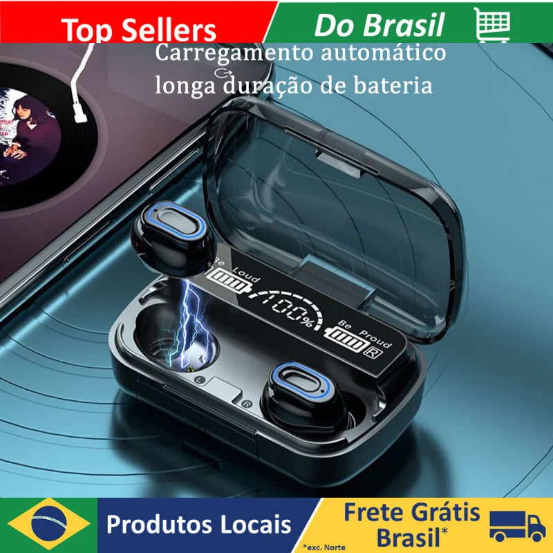 Fone de Ouvido Bluetooth M10 5.1 com Display de LED – TWS, Toque, Redução de Ruído, à Prova d’Água, Sem Fio