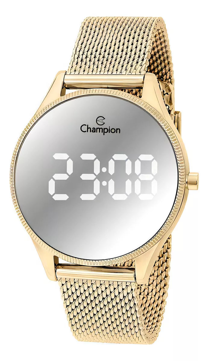 Relógio Feminino Champion Digital Dourado Pulseira Mesh Cor da correia Dourado 3 Cor do fundo Preto