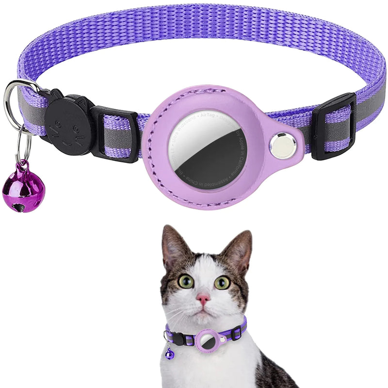 Suporte para AirTag de Gato – Coleira com Fecho de Segurança, Faixas Refletivas, Ajustável, Coleira à Prova d'Água com Sino para Gato, Estojo para AirTag Pet