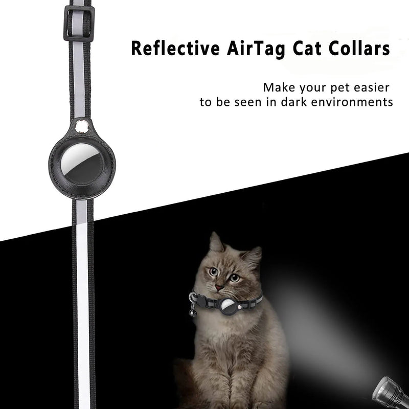 Suporte para AirTag de Gato – Coleira com Fecho de Segurança, Faixas Refletivas, Ajustável, Coleira à Prova d'Água com Sino para Gato, Estojo para AirTag Pet