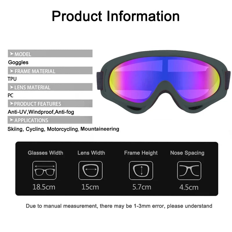 Óculos para Esqui, Ciclismo e Motociclismo – À Prova de Vento | Antiembaçante | Proteção UV400 | Ideal para Snowboard, Neve e Esportes de Inverno ao Ar Livre