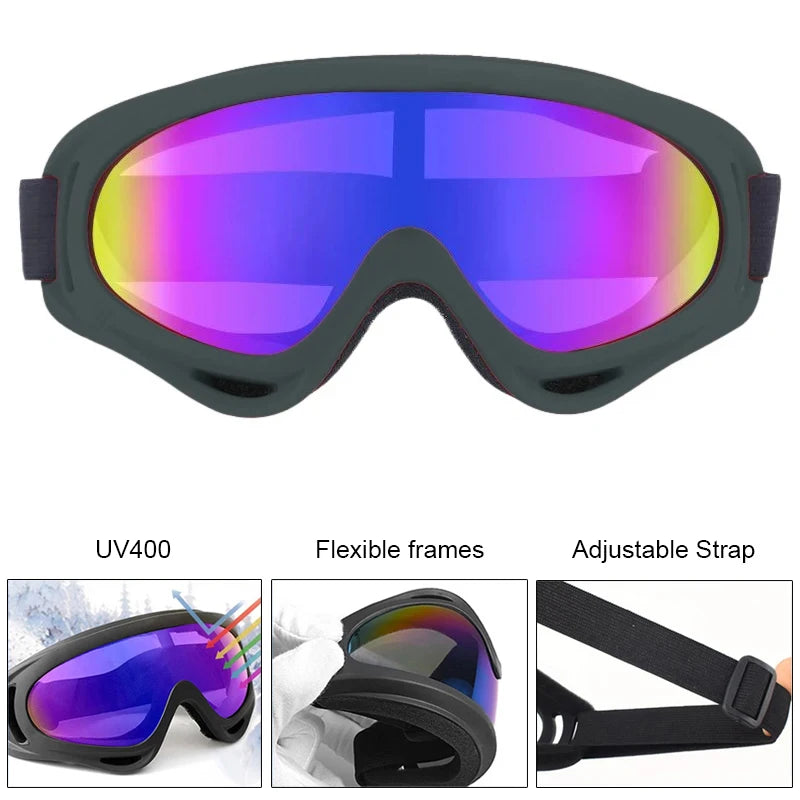 Óculos para Esqui, Ciclismo e Motociclismo – À Prova de Vento | Antiembaçante | Proteção UV400 | Ideal para Snowboard, Neve e Esportes de Inverno ao Ar Livre