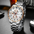 Relógio Masculino Esportivo 46mm – Couro Estilo Racing, Casual Fashion, Preto com Detalhes em Ouro Rosé, Calendário, Quartzo, Original
