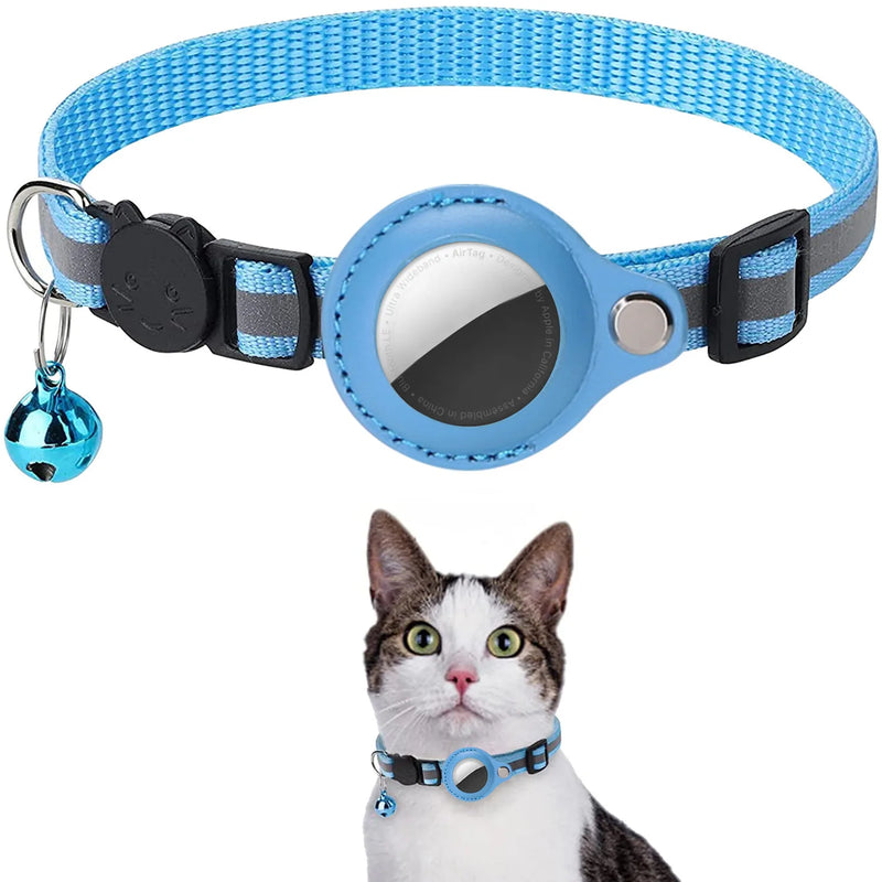 Suporte para AirTag de Gato – Coleira com Fecho de Segurança, Faixas Refletivas, Ajustável, Coleira à Prova d'Água com Sino para Gato, Estojo para AirTag Pet