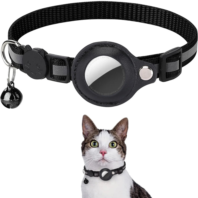 Suporte para AirTag de Gato – Coleira com Fecho de Segurança, Faixas Refletivas, Ajustável, Coleira à Prova d'Água com Sino para Gato, Estojo para AirTag Pet