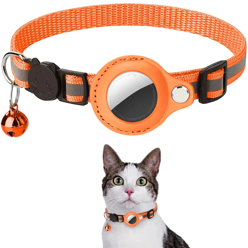Suporte para AirTag de Gato – Coleira com Fecho de Segurança, Faixas Refletivas, Ajustável, Coleira à Prova d'Água com Sino para Gato, Estojo para AirTag Pet