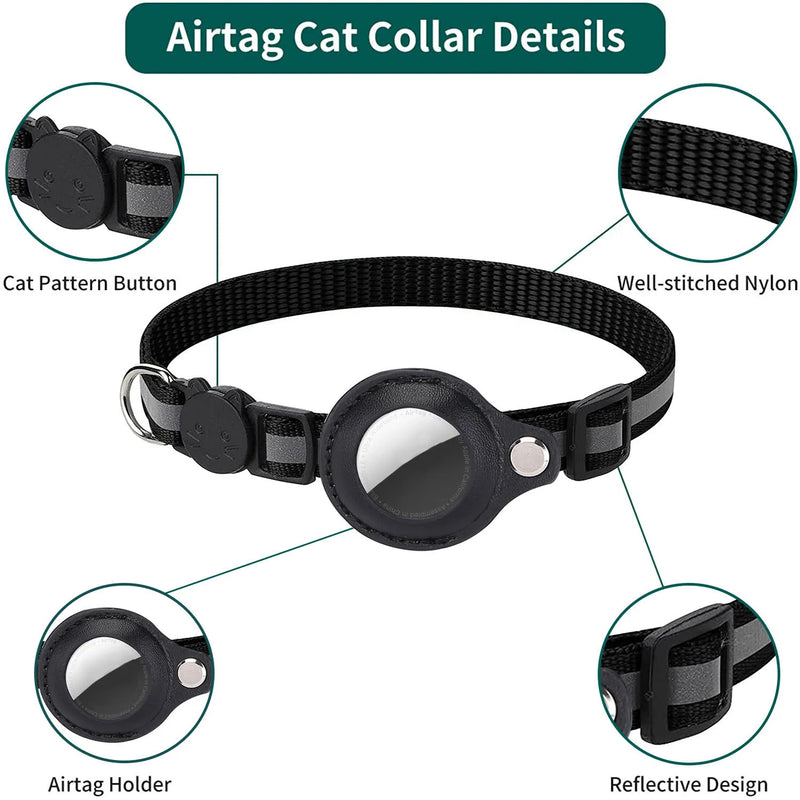 Suporte para AirTag de Gato – Coleira com Fecho de Segurança, Faixas Refletivas, Ajustável, Coleira à Prova d'Água com Sino para Gato, Estojo para AirTag Pet