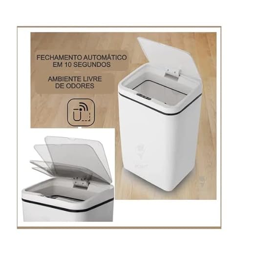 Lixeira Automatica Inteligente Com Sensor Branca 15 L