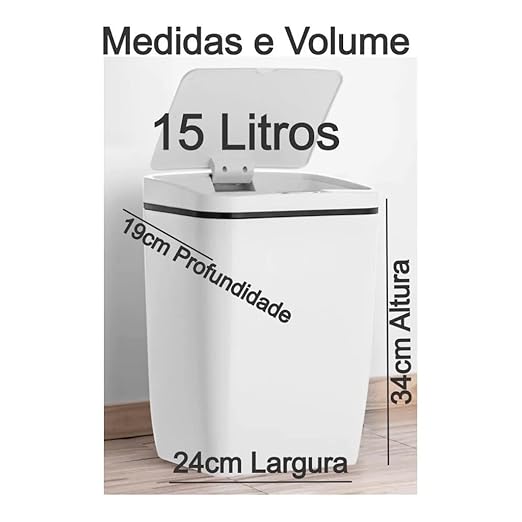 Lixeira Automatica Inteligente Com Sensor Branca 15 L